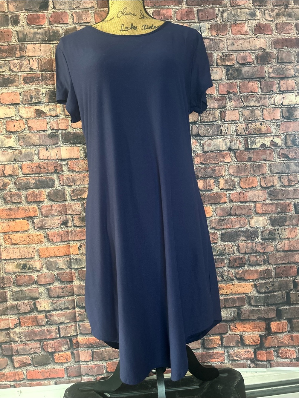 Navy Short-Sleeve Midi Swing Dress